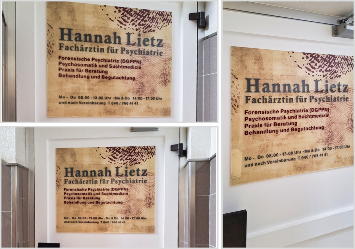 Acryl Praxisschild Hamburg transparent Digitaldruck