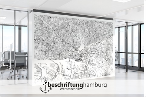 Hamburger Stadtkarte und Pläne als Digitaldruck Tapete